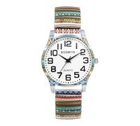 Lancardo Women Stretch Band Watch: Bohemia Flower Elastic Analog Quartz Big Number White Dial Wristwatch Easy to Read Womens Day, a, Casual