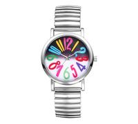 Lancardo Women's Elastic Watch - Clear Readable Analogue Quartz Watch with Colourful Digital Scale Stainless Steel Strap Stretch Band Watches Gifts for Women Girls, silver, Bracelet