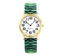 Lancardo Women's Elastic Watches: Boho Analogue Quartz Watches, Easy to Read Wrist Watches with Printed Stainless Steel Strap, Stretch Band, Gifts for Women, Elderly, Colourful, Green