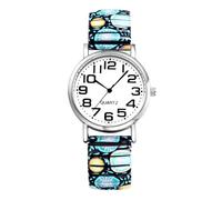Lancardo Women's Elastic Watches: Boho Analogue Quartz Watches, Easy to Read Wrist Watches with Printed Stainless Steel Strap, Stretch Band, Gifts for Women, Elderly, Colourful, lightblue