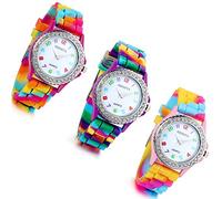 Lancardo Women's Quartz Watch Rhinestone Rainbow Color Silicon Jelly Fun Play Colorful Casual Dress Wrist Watches Birthday Christmas, Pack of 3, Modern