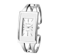Lancardo Womens Square Bangle Watch: Stainless Steel Easy-to-Read Rectangular Dial Silver Tone Cuff Wrsitwatch Lady