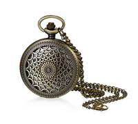 Lancardo Womens Vintage Pocket Watch: Quartz Arabic Numerals Bronze Hollow Case with Necklace Chains Christams Halloween