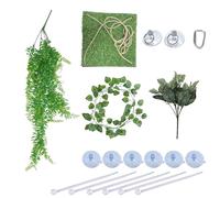 LANCARE 4 in 1 Reptile Hanging Plants & Hammock Set, Artificial Leaves Reptile Decor with Bendable Vines, Suction Cups & Lounge for Lizard, Chameleon, Gecko, Turtle Tank (Green)