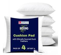 Lancashire Bedding Cushion Pad with Ethically Sourced Duck Feathers, 100% Cambric Cotton Outer Case, Medium Support, Machine Washable, British-Made Luxury Cushion Pads (4 Pack, 26"X26")