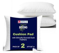 Lancashire Bedding Cushion Pad with Ethically Sourced Duck Feathers, 100% Cambric Cotton Outer Case, Medium Support, Machine Washable, British-Made Luxury Cushion Pads (2 Pack, 16"X16")