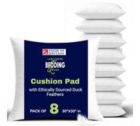 Lancashire Bedding Cushion Pad with Ethically Sourced Duck Feathers, 100% Cambric Cotton Outer Case, Medium Support, Machine Washable, British-Made Luxury Cushion Pads (8 Pack, 30"X30")