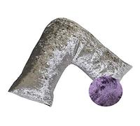 Lancashire Bedding V Shaped Pillows - Pack of 1 - Luxury Crushed Velvet V Pillow with Cover - Soft Pregnancy Back Support Pillow for Neck and Shoulder Pain Relief - Machine washable & Cotton - Grape