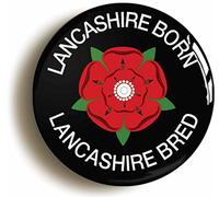 LANCASHIRE BORN LANCASHIRE BRED RED ROSE BADGE BUTTON PIN (1inch/25mm diameter)