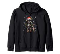 Lancashire Heeler Dog Christmas Lights Santa Hat Dog Xmas Zip Hoodie