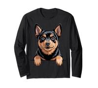 Lancashire Heeler Funny Peeking Pocket Dog Lover Long Sleeve T-Shirt