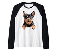 Lancashire Heeler Funny Peeking Pocket Dog Lover Raglan Baseball Tee