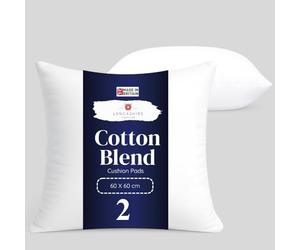 Lancashire Textiles 2 Pack Luxury 24" x 24" (60 x 60cm) Cotton Blend Cushion Pads with Super Bounce Polyester Fibre, Made of Finest British Materials
