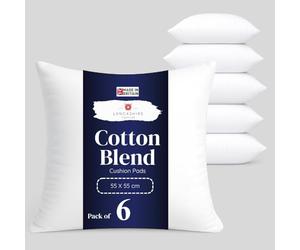 Lancashire Textiles 6 Pack Cushion Inserts 55 x 55cm (22" X 22") Cotton Blend Cushion Pads with Super Bounce Polyester Fibre, Made of Finest British Materials
