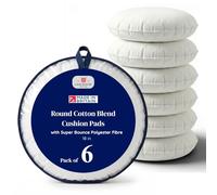Lancashire Textiles - 6 Pack Luxury 16" Round Cotton Blend Cushion Pads with Super Bounce Polyester Fibre - Comfort and Durability for Home and Decor