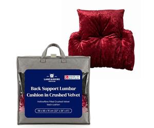 Lancashire Textiles Back Support Lumbar Cushion in Crushed Velvet - Hollowfibre Filled T-Shaped Lightweight Pillow for Armchair and Desk Chair (Size -62 X 68 X 12cm; Colour - Ruby)