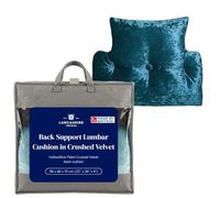 Lancashire Textiles Back Support Lumbar Cushion in Crushed Velvet - Hollowfibre Filled T-Shaped Pillow - Comfort Support for Armchair and Desk Chair (Size -62 X 68 X 12cm; Colour - Aqua)