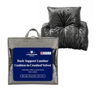 Lancashire Textiles Back Support Lumbar Cushion, Silver, 58x69x12cm | Crushed Velvet, Hollowfibre Filled, T-Shaped, Lightweight Pillow, Comfort Support for Armchair and Desk Chair
