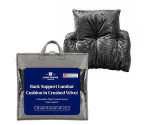 Lancashire Textiles Back Support Lumbar Cushion, Silver, 58x69x12cm | Crushed Velvet, Hollowfibre Filled, T-Shaped, Lightweight Pillow, Comfort Support for Armchair and Desk Chair