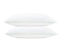 Lancashire Textiles Cotton Pillow 2 Pack, Green Piping Edge, Hollowfibre Filled Medium Firmness and Support Bed Cushion - Well-Filled Multipack Pillows for Comfort Sleeping - 71cm X 46cm [27” X 18”]