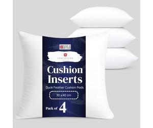 Lancashire Textiles Cushion Pads Filled With Ethically Sourced Duck Feathers Encased In Pure Cambric Cotton Cover Pack of 4-24" x 24" (60cm x 60cm) - 100% Downproof Cotton Cover - Made in UK