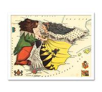 Lancaster 1869 Pictorial Map Spain Portugal Bear Lady Art Print Framed Poster Wall Decor 12x16 inch