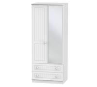 Lancaster 2 Door 2 Drawer Mirrored Wardrobe (Ready Assembled) Ready Assembled 2 U White One Size