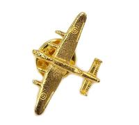 Lancaster Bomber Aeroplane Golden Pewter Pin Badge on Display Card
