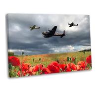 Lancaster Bomber, Spitfire & Hurricane Poppy Field Canvas Wall Art Print