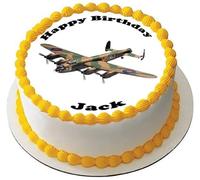 LANCASTER BOMBER WW2 Premium Quality Edible Large 7.5 Inch Round Icing Cake Topper - Text can be Customizable - Make your Celebrations Memorable with Our Delightful Charming Cake Toppers RAF D1