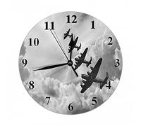 Lancaster Bombers Wall Clock Retro World War Two Britain Battle Silent Non Ticking Round Clock Decorative Battery Operated Wall Clock Black White 10 Inch