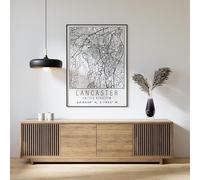 Lancaster England City Street Map Print Lancaster Wall Art Home decor Poster A4 Poster on Canvas - Wall Art Home Decor Movie Poster Canvas Film Cinema Retro Vintage Cult Classic Nostargic Saga Modern