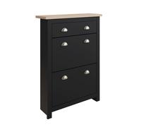 Lancaster Tall Shoe Storage Black 2 Doors 4 Shelves 1 Drawer