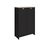 Lancaster Tall Shoe Storage Black & Oak 2 Doors 6 Shelves