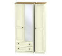 Lancaster Triple Mirror Wardrobe with 2 Drawers (Ready Assembled) Ready Assembled 2 U Cream One Size