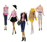 Lance Home Doll Clothes, 5Pcs Handmade Outfits Spring Dress for 29cm Doll Autumn Clothes Plaid Skirt Party Dresses Fashion Outfit Costume Suit for 11.5 inch Dolls Accessories Baby Gift Random Style