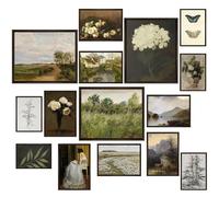 LANCHI95 15 Pcs Vintage Wall Art Decor, Vintage Posters for Room, Vintage Art Prints, Moody gallery wall art, Wall Print for Bedroom, Eclectic French Country Botanical Painting (Unframed)