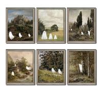 LANCHI95 6 Pcs 8x10in Halloween Wall Art Prints, Vintage Posters, Cute Ghost Pictures for Bedroom Decor (UNFRAMED)