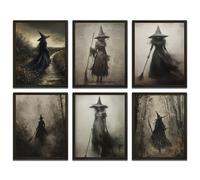 LANCHI95 6 Pcs 8x10in Vintage Rustic Witch Posters Halloween Wall Art Witch in The Forest Painting Prints Goth Dark Moody Wall Decor for Living Room Bedroom 8x10 in (UNFRAMED)