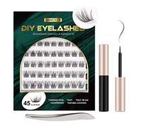Lanciley Individual Lashes 45 Clusters Lashes DIY Eyelash Extension Kit at Home for Make-up Beginner False Eyelashes with Eyelash Glue Tweezers 10/12/14/15/16mm Easy to Use - 45 pcs clusters-lan04