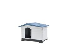 Lanco - Kennel for Medium Dogs. Indoor and outdoor use with vents. Resistant material. 36x27x26 inches (L*W*H). Blue and White.