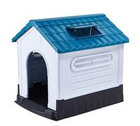 Lanco - Kennel for Small Dogs with Adjustable Sunroof. Indoor and outdoor use with vents. Resistant material. 27x22x26 inches (L*W*H). Blue and White.