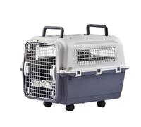 Lanco - Portable and Breathable Plastic Large Dog Carrier. For Pets Dogs. Resistant material. 35x24x29 inches (L*W*H). Two Handles. Gray and White Color.