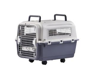 Lanco - Portable and Breathable Plastic Large Dog Carrier. Pets Dogs and Cats. Resistant material. 31x22x25 inches (L*W*H). Two Handles. Gray and White Color.