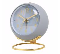 Lancoon Analog Alarm Clock Battery Powered for Travel Bedroom Shelf Bedside Living Room Retro Design Metal Desk Clock with Night Light Simple Quartz Clock Non Ticking Silent Blue