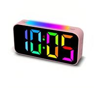 Lancoon Color Digital Clock with Snooze Function RGB Large Display 8 Color Options12/24 Hour Format Simple Digital Alarm Clock for Bedroom Adjustable Volume Brightness Control Plug In Pink