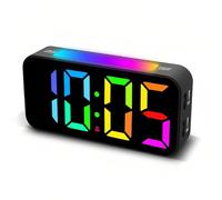 Lancoon Digital Alarm Clock for Bedroom Adjustable Volume 12/24 Hour Format Plug In Simple Color Digital Clock with Brightness Control Snooze Function RGB Large Display 8 Color Options Black