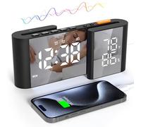 Lancoon Digital Alarm Clock Radio Clock with Temperature Humidity Display 15 Levels of Volume Brightness Adjustable Black-White