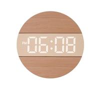 Lancoon Electronic Wall Clock with Automatic Dimming Silence LED Large Display Wooden Round 12/24 Hour Switch Hanging Plug-in for Home Living Room Office