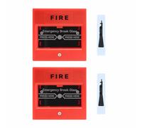 Lancoon Fire Safety Alarm Button 2 Pack Manual Reset Emergency Call Panel Call Point Security Glass Break Alarm Switch Easy Install Manual Switch Button for Emergency Exit Doors Red